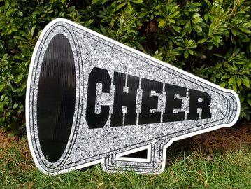 Cheer megaphone yard card, cheer yard sign cheer yard greeting girl birthday sign triangle yard sign