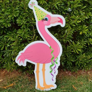 Pink Flamingo yard sign, birthday yard cards, yard greetings, baby shower, flocked yard signs