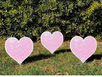 Three glitter light pink hearts baby shower or announcement yard card sign Apex NC