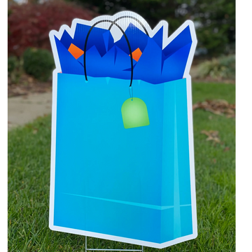 Yard sign: Blue gift bag birthday yard card rental Apex NC