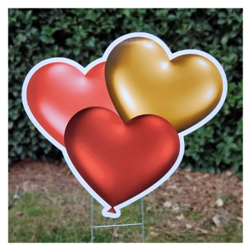 Three heart balloons yard card sign