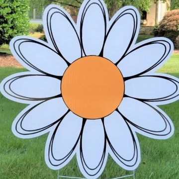 Large white daisy Mother's day yard card sign, birthday yard cards Apex, Spell it out Raleigh