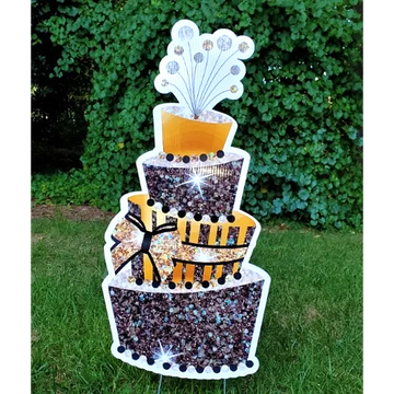 4 tier black and gold cake yard card, wedding yard cards, anniversary yard card, birthday yard cards