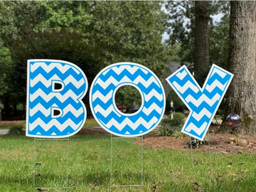 Blue and white chevron pattern BOY yard letters, yard greeting, baby yard greetings, baby yard signs