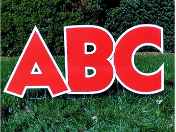 Red letters yard card, bright yard cards, red graduation yard sign, yard letters, yard card rental