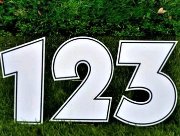 White "123" numbers yard signs, birthday yard card, yard card, yard sign rental, yard cards near me