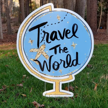travel the world globe birthday yard greeting Raleigh yard card