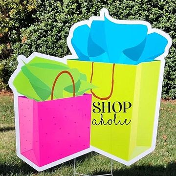 pink and lime green shopping bags Shopaholic happy birthday yard card greeting girls yard card