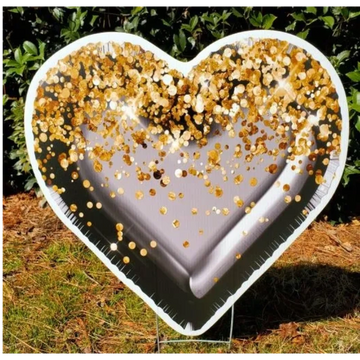 24" Black Heart with Gold Foil, love yard signs, Valentines yard cards, anniversary yard sign