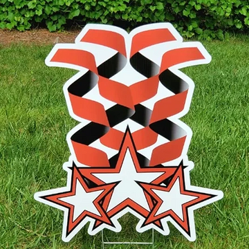 red white and black star streamers, graduation yard cards, birthday yard cards raleigh, card my yard