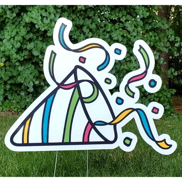 White party popper, yard card, yard greeting, yard sign birthday graduation baby shower anniversary