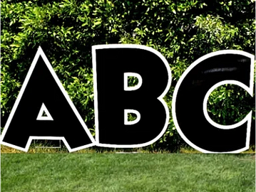 black yard card letters, bright yard cards, graduation yard sign, yard letters, yard card rental