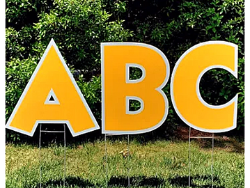 Yellow yard card letters, birthday yard card, yard card rental, yard sign rental, yard cards near me