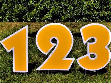 Yellow yard card numbers, birthday yard card, yard card rental, yard sign rental, yard cards near me