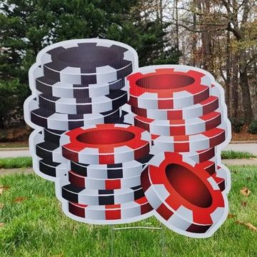 Poker Chips” yard sign, gambling yard sign, casino night sign, big yard cards for men, big yard sign