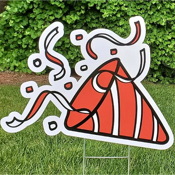 red yard card party poppers, graduation yard cards, birthday yard cards raleigh, card my yard cary