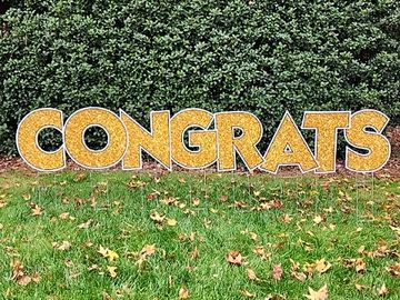 Gold "CONGRATS!" yard sign, Graduation yard cards Holly Springs, Big yard cards, jumbo yard letters