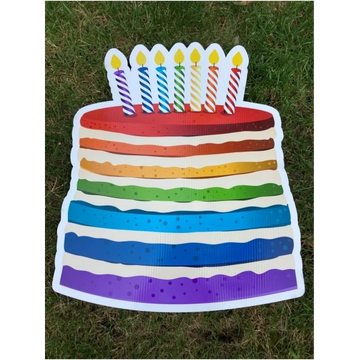 Yard sign: Rainbow birthday cake with colorful candles, happy birthday yard card, birthday lawn sign