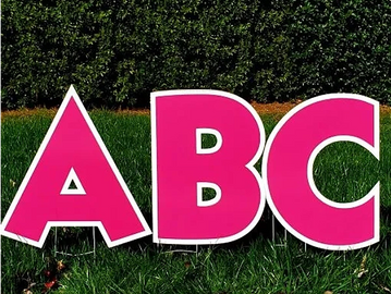 Hot Pink "alphabet" yard letters Apex, birthday yard signs Cary, pink Happy Birthday yard card