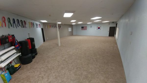Two workout areas for martial arts classes at this Littleton karate school.