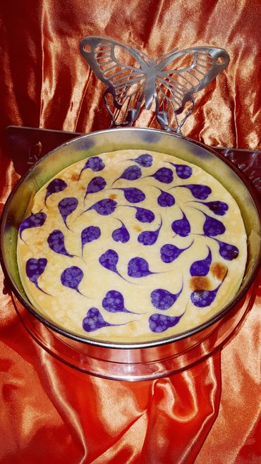 Cheesecake with purple hearts