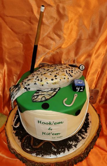 Billiards and Fishing Hobby Birthday Cake
