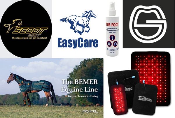 scoot boot eascycare tuf-foot swiss galoppers boots bemer equine and red light therapy logos