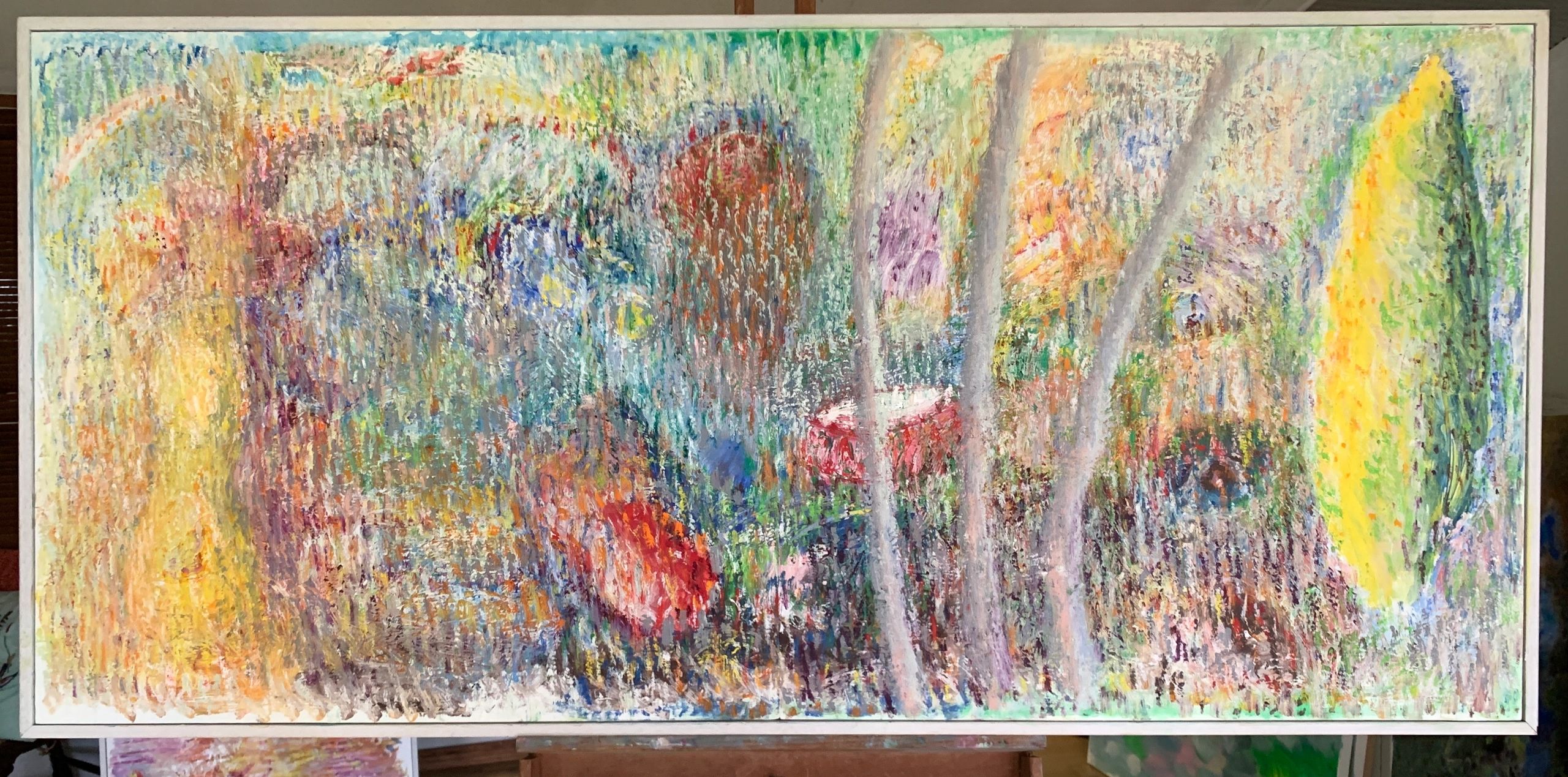 the edge before or at the moment of
140x70cm
mixed oil on board
white oak frame
$2900au