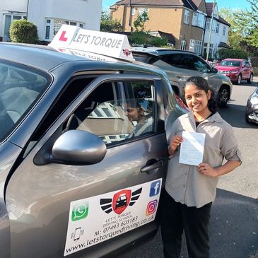 Driving lessons near me in Orpington; Gopika passed with Let's Torque Driving School!