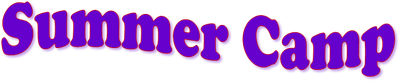 Colorful text saying 'Summer Camp' in purple with a fun font.
