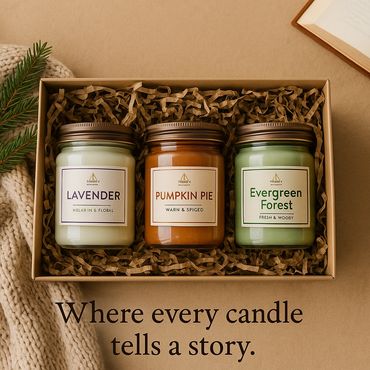 Scented pillar candle illuminated inside a glass holder.