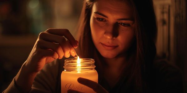 a woman lighting a candle