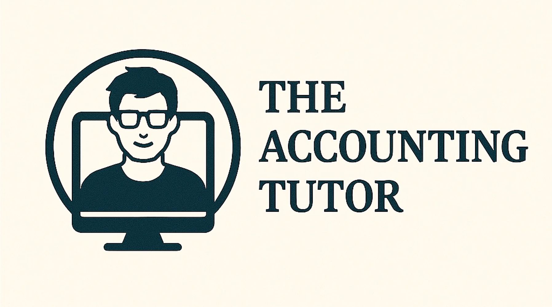 Logo of The Accounting Tutor with a casual looking dude on a computer screen.