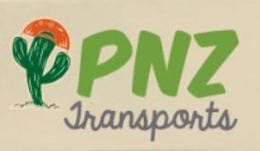 Logo of PNZ Transports with a cactus and sun illustration.