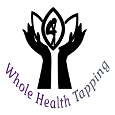 Whole Health Tapping Logo,  made of two hands holding a lotus flower and a worried person in the cen