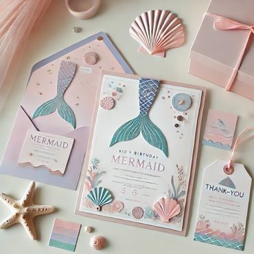 mermaid birthday party custom stationery and paper goods