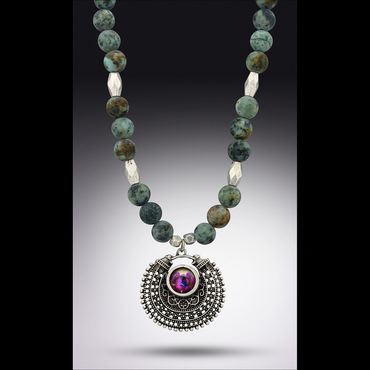Sterling mosaic pendant from Turkey, 8mm African Turquoise and