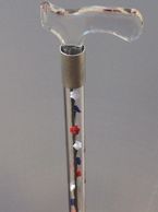 Walking cane with red, white, and blue silk roses. Available in 29" through 36" length. 