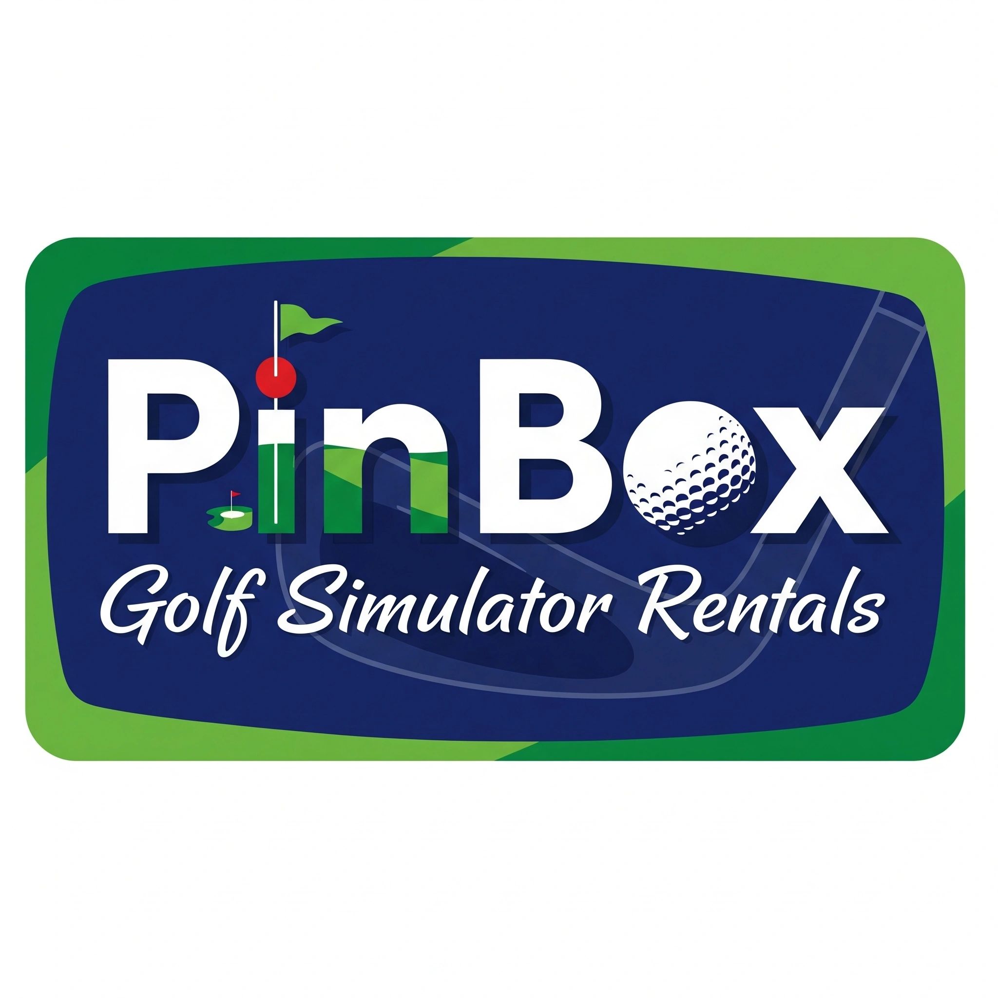 Logo for PinBox Golf Simulator Rentals with golf-themed design.