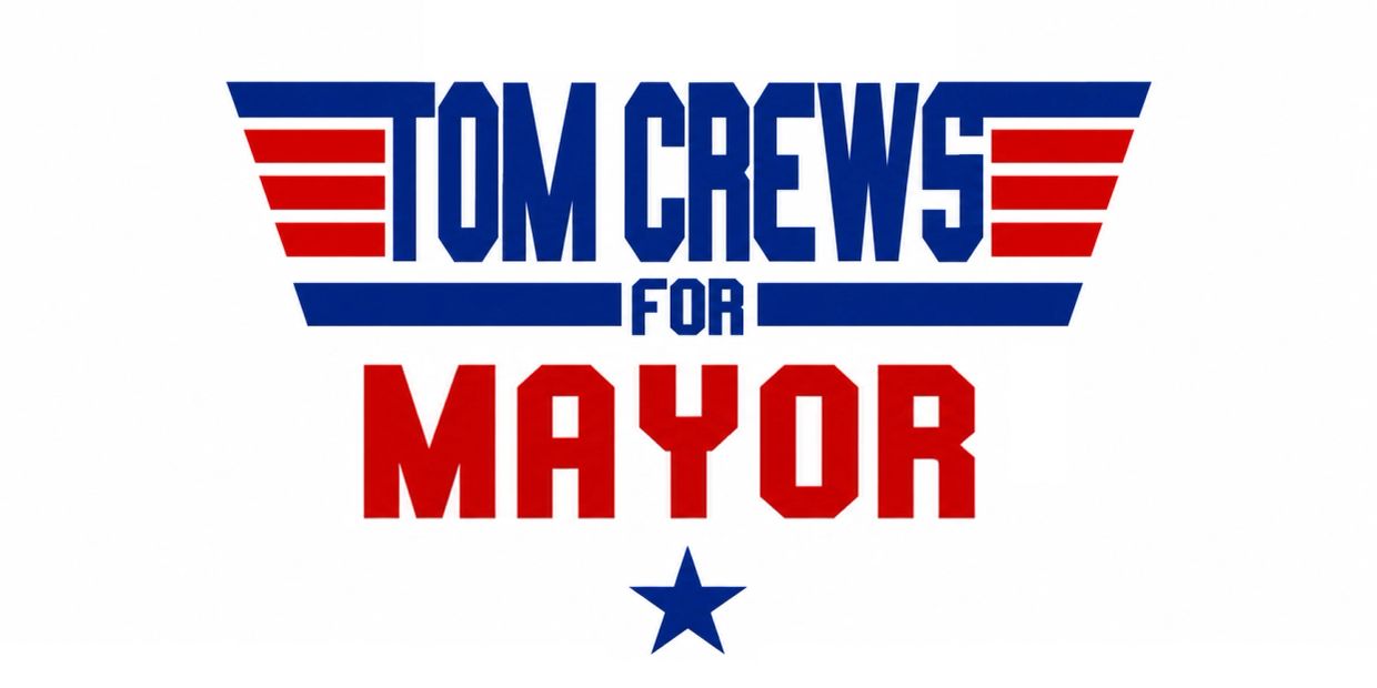 Tom Crews for mayor campaign logo.