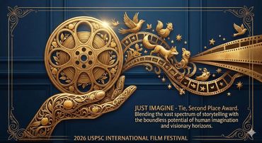 The 2026 USPSC International Film Festival graphic is in gold and blue for winners.