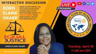 Doris Elaine Smarr is featured speaking about Equal Justice for All People to Rotary.