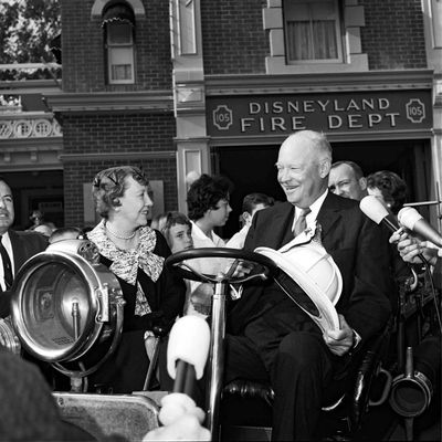 First Lady Mamie and President Eisenhower at Disneyland.