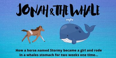 A blue background book features Jonah and the Whale by Marti and Rania Barry Mongiello.