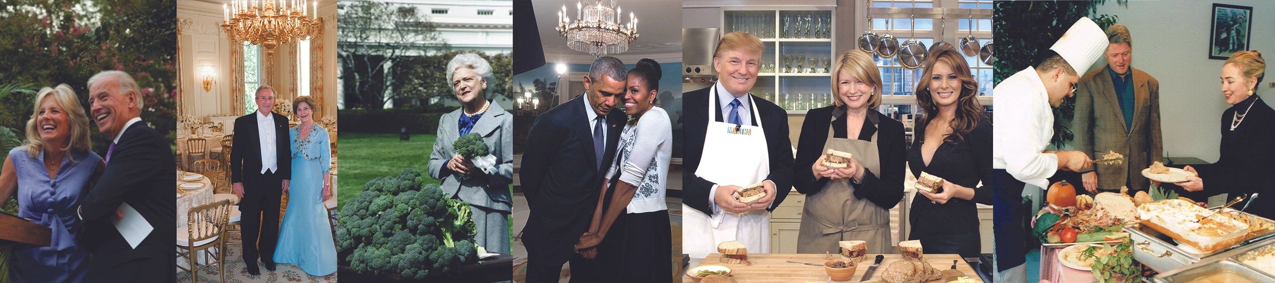 A collage of first families Biden, Bush, Obama, Trump, and Clinton.