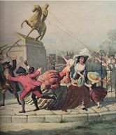 The 1776 ripping down of a King George III statue in New York CIty. Tens of thousands cheer on.