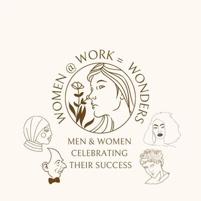 The Women at Work equals Wonders logo is shown with men and women in a logo.