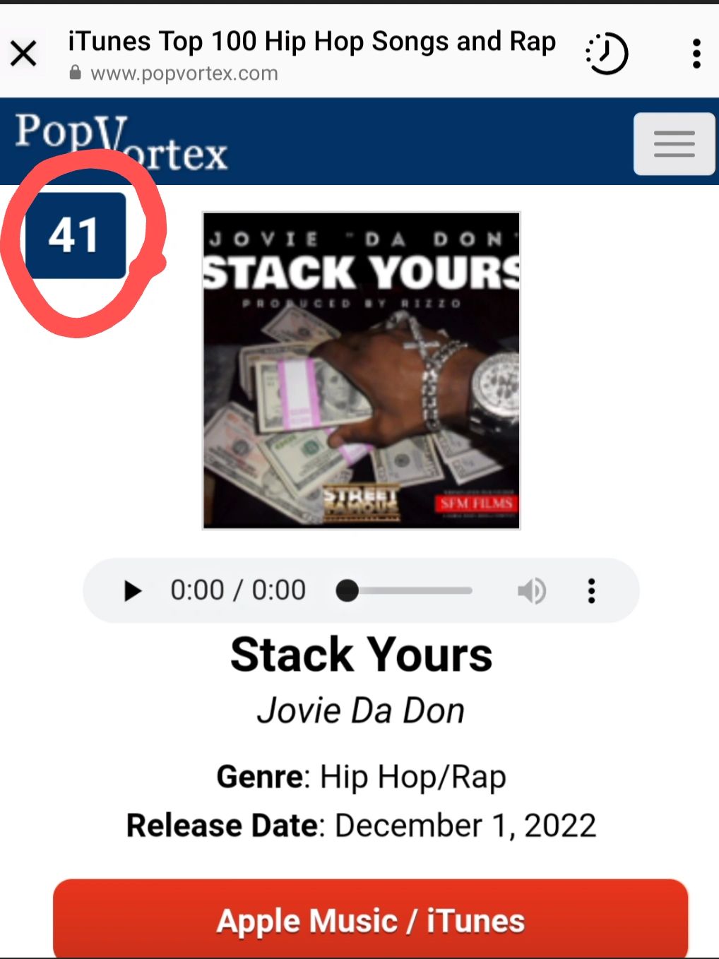 Jovie Da Don song charts #41 on iTunes Top 100 Billboards