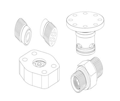 Technical line drawing of mechanical parts.
