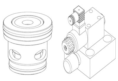 Technical line drawing of two mechanical parts.